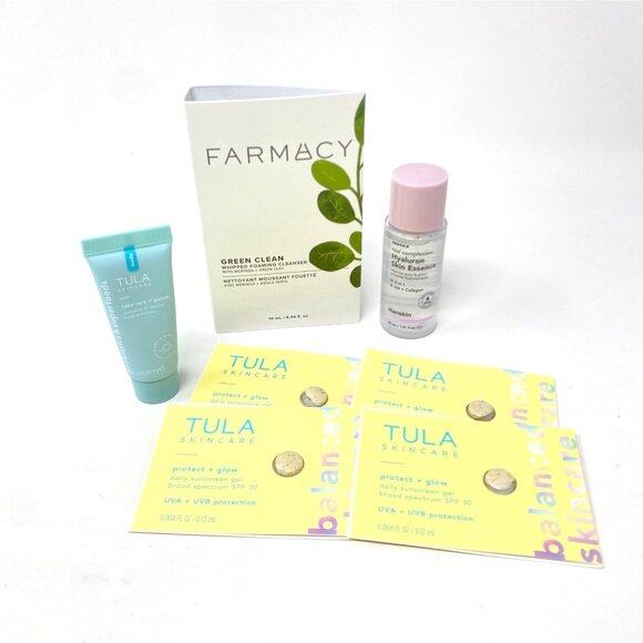 Mixed Lot Skincare Tula Exfoliant Sunscreen/ Hanskin Hyaluron/ Farmacy Cleanser - Picture 1 of 10
